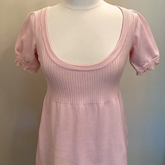 Boston Proper Baby Pink Ribbed Knit Short Sleeve Scoop Neck Chic Top Size Small - Picture 2 of 10